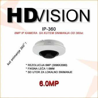 HDVISION 6MP FISHEYE IP KAMERA S PREGLEDOM OD 360 STUPNJEVA IP-360