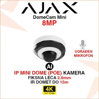 AJAX DomeCam MINI 8MP IP POE DOME KAMERA SA MIKROFONOM