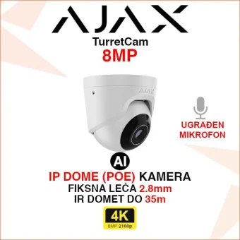 AJAX TurretCam 8MP IP POE AI DOME ANTIVANDAL NADZORNA KAMERA