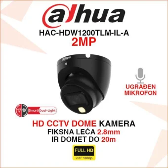 DAHUA 2MP HD CCTV DOME KAMERA U CRNOJ BOJI HAC-HDW1200TLM-IL-A