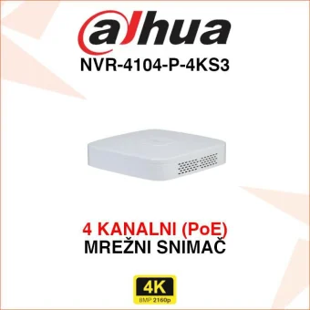 DAHUA 4 KANALNI 4K POE MREŽNI VIDEO SNIMAČ NVR-4104-P-4KS3