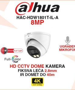 DAHUA 4K HD CCTV DOME SMART DUAL LIGHT KAMERA HAC-HDW1801T-IL-A