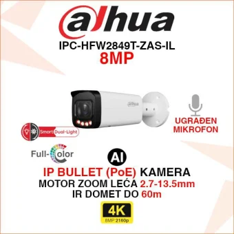 DAHUA 4K IP POE WIZSENSE SMART DUAL LIGHT KAMERA IPC-HFW2849T-ZAS-IL
