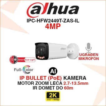 DAHUA 4MP IP POE WIZSENSE SMART DUAL LIGHT KAMERA IPC-HFW2449T-ZAS-IL