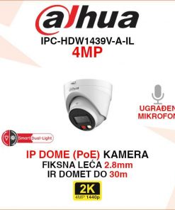 DAHUA 4MP SMART DUAL LIGHT IP POE DOME KAMERA IPC-HDW1439V-A-IL