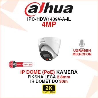 DAHUA 4MP SMART DUAL LIGHT IP POE DOME KAMERA IPC-HDW1439V-A-IL
