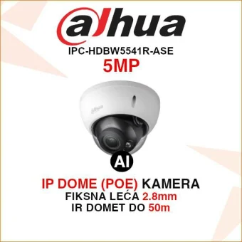 DAHUA 5MP IP DOME AI KAMERA ZA VIDEO NADZOR IPC-HDBW5541R-ASE