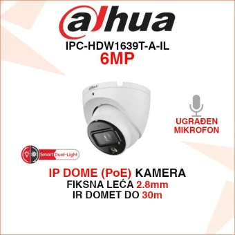 DAHUA 6MP IP POE SMART DUAL LIGHT DOME KAMERA IPC-HDW1639T-A-IL