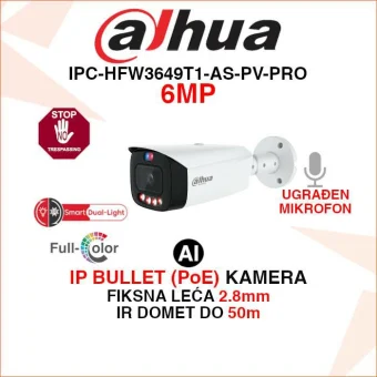 DAHUA 6MP SMART DUAL LIGHT IP WIZSENSE KAMERA IPC-HFW3649T1-AS-PV-PRO
