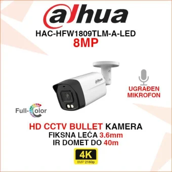 DAHUA ANALOGNA BULLET 4K KAMERA S MIKROFONOM HAC-HFW1809TLM-A-LED