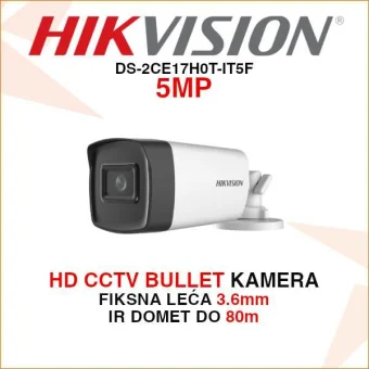 HIKVISION 5MP BULLET KAMERA S DOMETOM U MRAKU 80m DS-2CE17H0T-IT5F