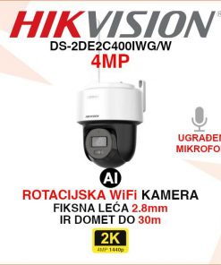 DS-2DE2C400IWG/W HIKVISION 4MP WIFI ROTACIJSKA AI NADZORNA KAMERA