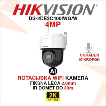 DS-2DE2C400IWG/W HIKVISION 4MP WIFI ROTACIJSKA AI NADZORNA KAMERA
