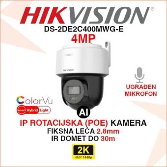 DS-2DE2C400MWG-E HIKVISION 4MP IP POE PT SMART HYBRID LIGHT KAMERA