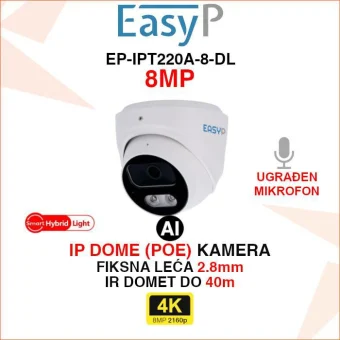 EASY-P 4K IP POE DOME KAMERA S AI DETEKCIJOM EP-IPT220A-8-DL