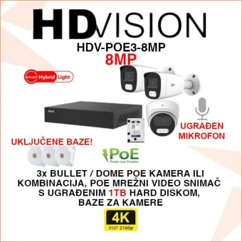 HDVISION 4K IP POE SMART HYBRID LIGHT SET SA 3 KAMERE HDV-POE3-8MP