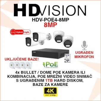 HDVISION 4K IP POE SMART HYBRID LIGHT SET SA 4 KAMERE HDV-POE4-8MP