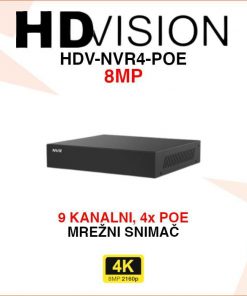HDVISION 9 KANALNI POE 4K MREŽNI VIDEO SNIMAČ HDV-NVR4-POE