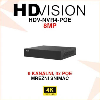 HDVISION 9 KANALNI POE 4K MREŽNI VIDEO SNIMAČ HDV-NVR4-POE
