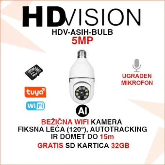 HDVISION TUYA SMART WIFI KAMERA 5MP S AI DETEKCIJOM HDV-ASIH-BULB