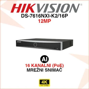 HIKVISION 16 KANALNI 12MP AI MREŽNI POE SNIMAČ DS-7616NXI-K2/16P