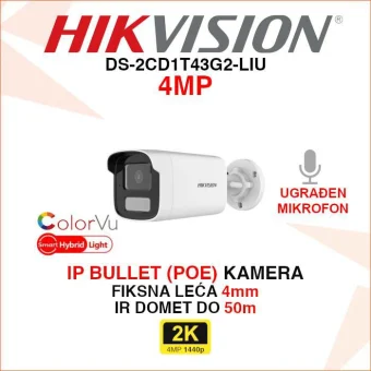 HIKVISION 2K IP POE SMART HYBRID LIGHT BULLET KAMERA DS-2CD1T43G2-LIU