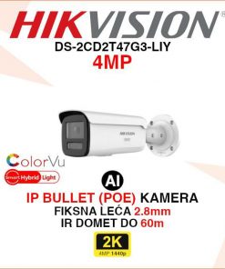 HIKVISION 2K SMART HYBRID LIGHT AI IP POE KAMERA DS-2CD2T47G3-LIY