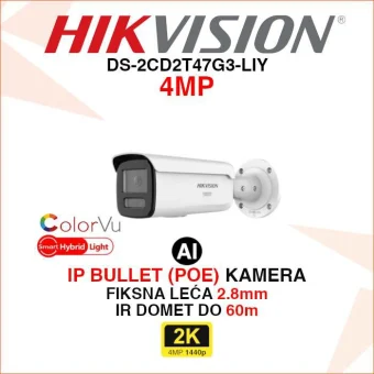 HIKVISION 2K SMART HYBRID LIGHT AI IP POE KAMERA DS-2CD2T47G3-LIY