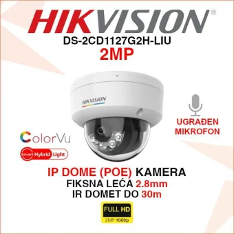 HIKVISION 2MP IP POE SMART HYBRID LIGHT DOME KAMERA DS-2CD1127G2H-LIU