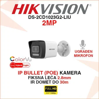 HIKVISION 2MP IP POE SMART HYBRID LIGHT KAMERA DS-2CD1023G2-LIU
