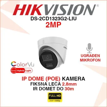 HIKVISION 2MP IP POE SMART HYBRID LIGHT KAMERA DS-2CD1323G2-LIU