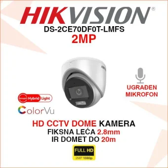 HIKVISION 2MP SMART HYBRID LIGHT COLORVU KAMERA DS-2CE70DF0T-LMFS