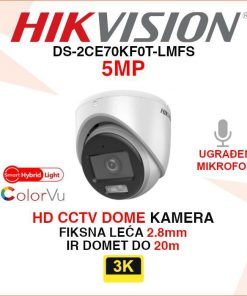 HIKVISION 3K CCTV COLORVU SMART HYBRID LIGHT KAMERA DS-2CE70KF0T-LMFS