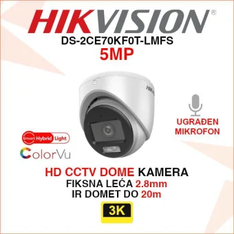 HIKVISION 3K CCTV COLORVU SMART HYBRID LIGHT KAMERA DS-2CE70KF0T-LMFS