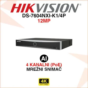 HIKVISION 4 KANALNI 12MP ACUSENSE MREŽNI POE SNIMAČ DS-7604NXI-K1/4P