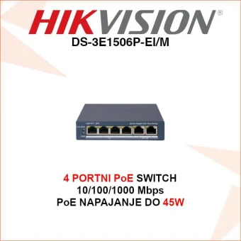HIKVISION 4 PORTNI GIGABITNI POE SWITCH DS-3E1506P-EI/M