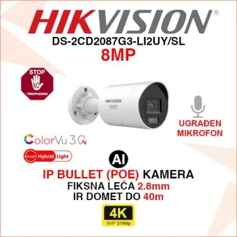 HIKVISION 4K COLORVU SMART HYBRID LIGHT KAMERA DS-2CD2087G3-LI2UY/SL