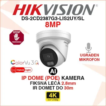 HIKVISION 4K COLORVU SMART HYBRID LIGHT KAMERA DS-2CD2387G3-LIS2UY/SL