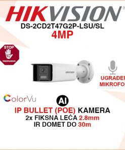 HIKVISION 4MP COLORVU AI IP KAMERA S 2 LEĆE DS-2CD2T47G2P-LSU/SL