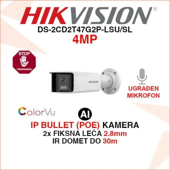 HIKVISION 4MP COLORVU AI IP KAMERA S 2 LEĆE DS-2CD2T47G2P-LSU/SL