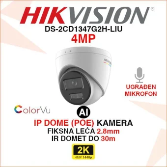HIKVISION 4MP COLORVU AI IP KAMERA S MIKROFONOM DS-2CD1347G2H-LIU