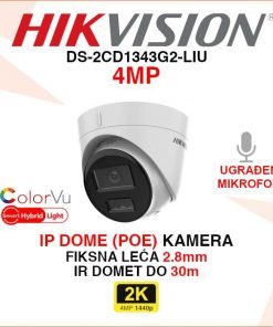 HIKVISION 4MP IP POE SMART HYBRID LIGHT DOME KAMERA DS-2CD1343G2-LIU