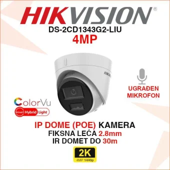 HIKVISION 4MP IP POE SMART HYBRID LIGHT DOME KAMERA DS-2CD1343G2-LIU