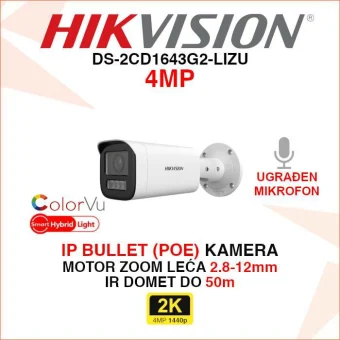 HIKVISION 4MP IP POE SMART HYBRID LIGHT KAMERA DS-2CD1643G2-LIZU