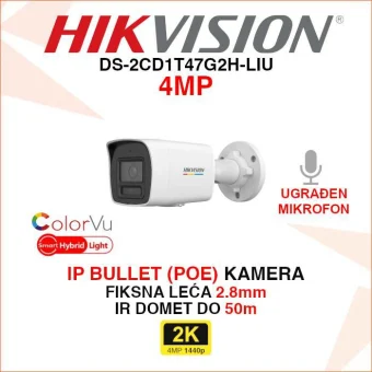 HIKVISION 4MP IP POE SMART HYBRID LIGHT KAMERA DS-2CD1T47G2H-LIU