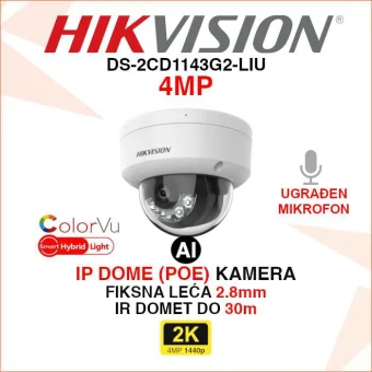 HIKVISION 4MP SMART HYBRID LIGHT AI IP POE KAMERA DS-2CD1143G2-LIU