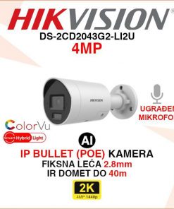 HIKVISION 4MP SMART HYBRID LIGHT AI IP POE KAMERA DS-2CD2043G2-LI2U