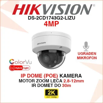 HIKVISION 4MP SMART HYBRID LIGHT IP POE DOME KAMERA DS-2CD1743G2-LIZU