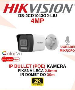 HIKVISION 4MP SMART HYBRID LIGHT IP POE KAMERA DS-2CD1043G2-LIU