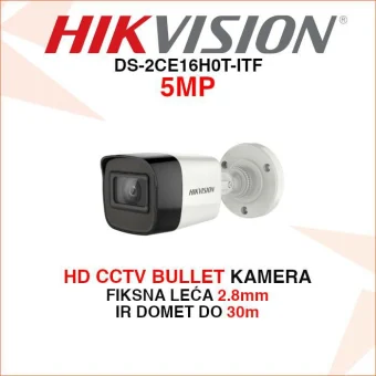 HIKVISION 5MP BULLET KAMERA S FIKSNOM LEĆOM 2.8mm DS-2CE16H0T-ITF